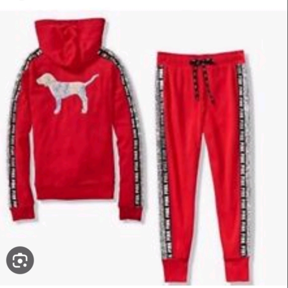 PINK VS Sequin Bling Skinny Joggers Red, Blk & Silver htf 😍🔥💎 - Picture 7 of 7